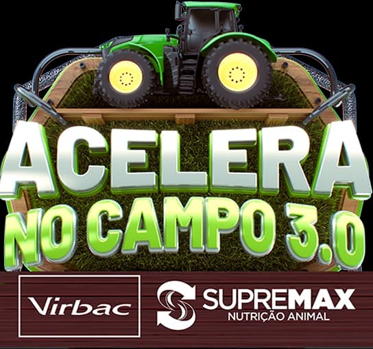 Selo da campanha Acelera no Campo 3.0 com logos Virbac e Supremax
